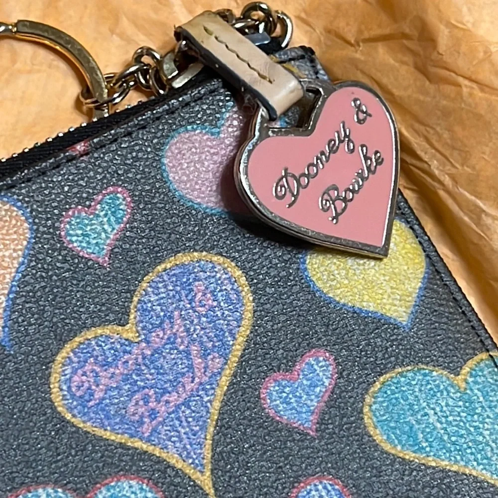 🌈 Rainbow Zipper Hearts Dooney and Bourke card holder keychain pouch - Picture 3 of 8